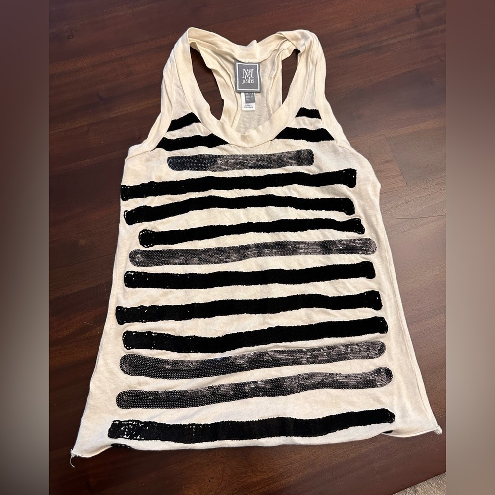 McQ Jeans by Alexander McQueen Sequin Striped Tank Top Racer Back (S)
